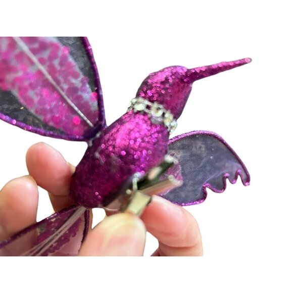 Decorative Purple Glitter Hummingbird Clip Ornament - 8 x 6 Inches - Picture 5 of 6